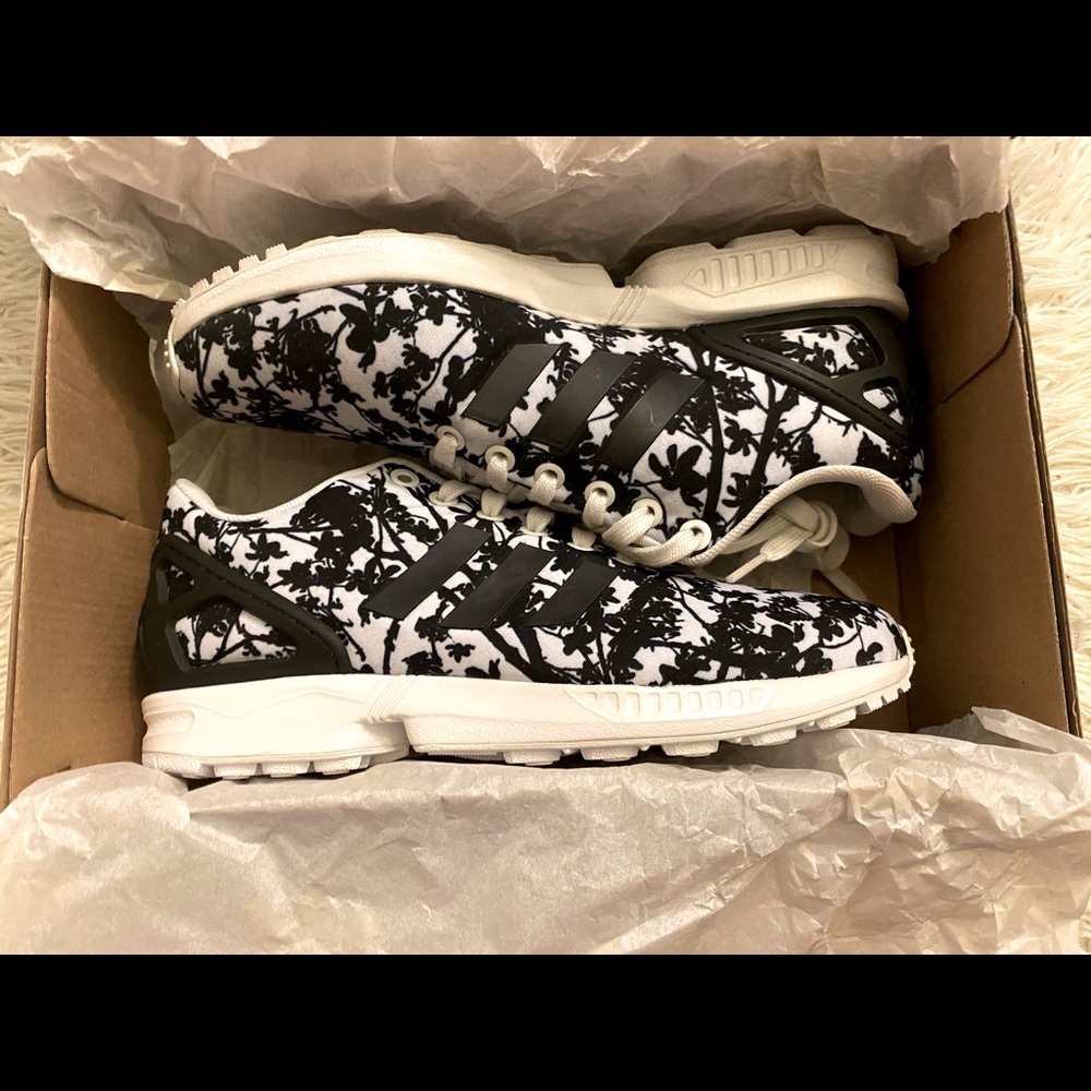 White & Black Floral Adidas Sneakers